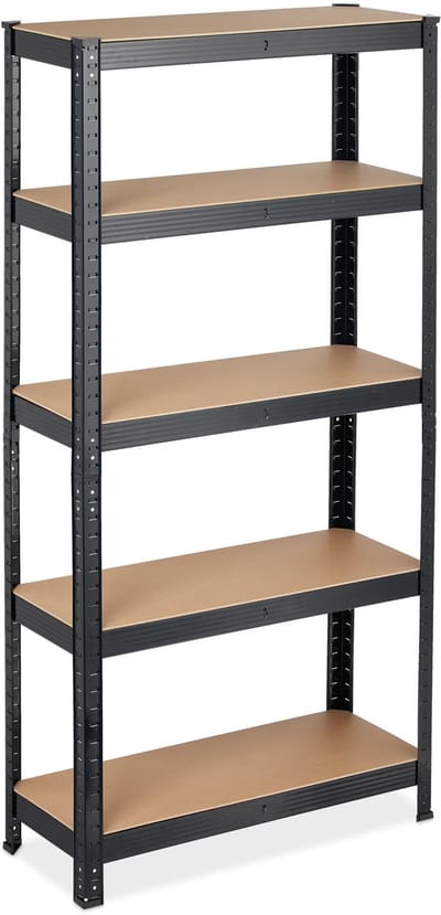 stellingkast metaal - 875 kg - 150 x 75 x 30 cm - 5 etages - steeksysteem - garage - zwart