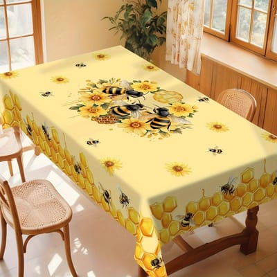 Lente Zomer Zonnebloemen Bijen Waterdichte Tafelkleed voor Tafeldecoratie Wasbaar Keuken Eettafelkleed Bruiloft Feest Decoratie 90x140cm