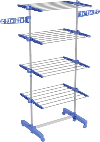 Clruro Droogrek - 2 Niveaus - Opvouwbaar Droogrek met Wielen - Staal - Blauw