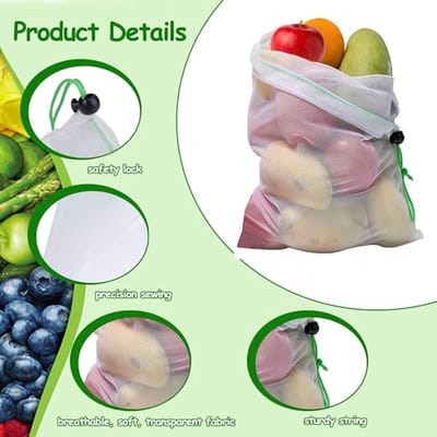 Famanu - Herbruikbare Mesh Produce Zakken 35 x 30 cm Kruidenier Opslag Mesh Zakken Wasbaar en Schimmelbestendig Drawstring Shopping Bag voor Fruit, Groenten, Boodschappen, Opslag en Speelgoed