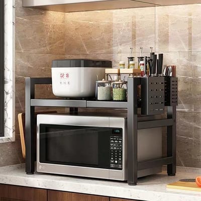 REDOM Magnetronrek Keuken Organizer 36,5 x 63 x 46 cm – Stevig Carbon Staal – Ruimtebesparend & Inclusief 6 Haken – Voor keuken, badkamer & garage – Zwart