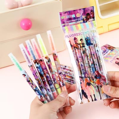 Duurzaam 6 Kleuren Kpop Demonenjagers Huntrix Dubbele Tip Markeerstift Set Sneldrogend en Fijne Punt Geen Doordrukken Markeerstift Anime Schrijfwaren pink