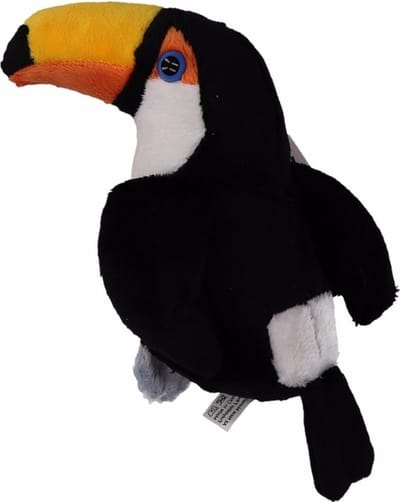 Cornelissen Pluche Toekan 14 cm - zachte knuffel - tropische vogel - zwart wit oranje snavel