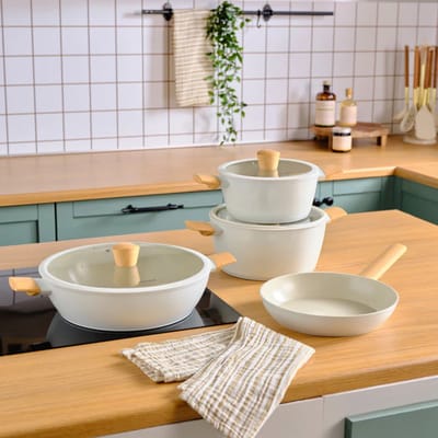 Karaca Swiss Crystal Almond - Cream - 7-delige Inductiebestendige Pannenset - PFAS Vrij
