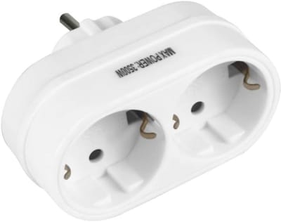 Dubbele Schuko Wandstekkeradapter met Randaarde - Horizontaal