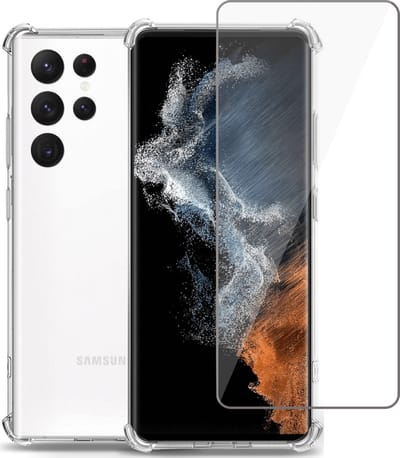 Geschikt voor Samsung S22 Ultra Hoesje + Screenprotector – Full Cover Gehard Glas – Shock Proof Case – Transparant