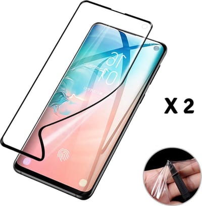 Screenprotector voor Samsung Galaxy S10 - 2 stuks Beschermende kunststoffen Kunststof schermbeschermfolie transparante kunststof beeldschermfolie bijlranden zwart