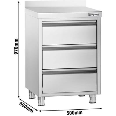 GGM Gastro Schubladenschrank PREMIUM mit 3 Schubladen & Aufkantung - 500x600mm Zilver