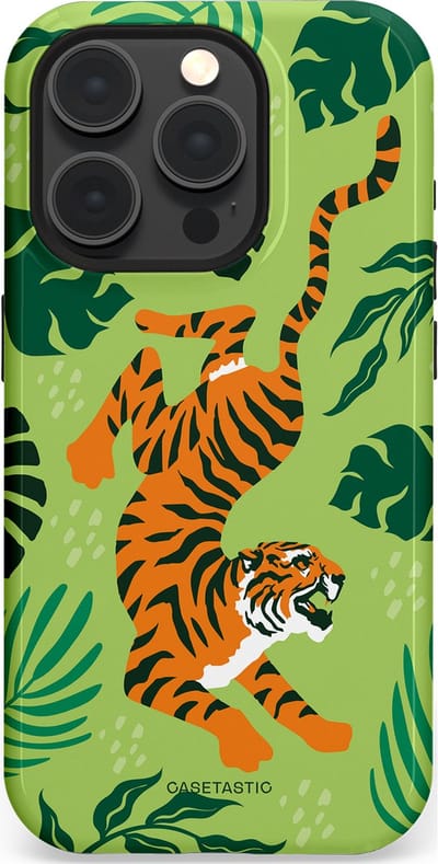 Casetastic Hoesje Geschikt voor Apple iPhone 15 Pro Magsafe - Stijlvolle Beschermende Duo-layer Case - Tijgerwoud