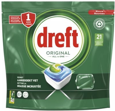 Dreft - Original All In One - Vaatwascapsules - Tegen Aangekoekt Vet - 21 Capsules