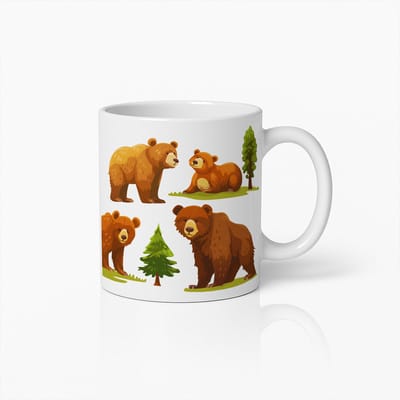 Schattige Beer Familie Mok – Geïllustreerde Wildlife Koffiebeker met Bosontwerp – Perfect Cadeau voor Natuur- en Dierenliefhebbers