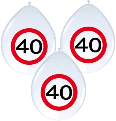 Ballonnen 40 jaar - 8x - stopbord - wit - 40 cm