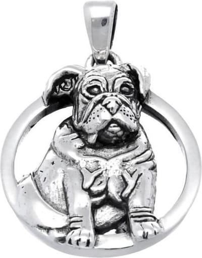 Zilveren Bulldog in cirkel kettinghanger
