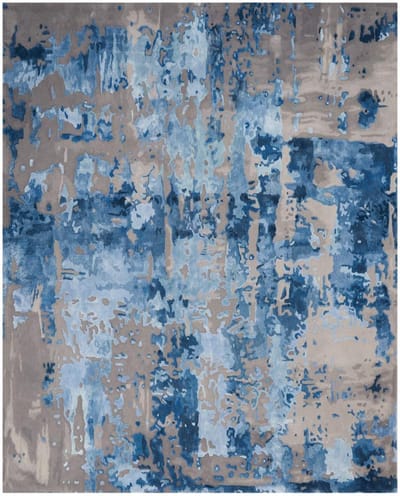 Nourison Prismatic Vloerkleed - 114 x 175 cm - Blauw - Rechthoekig - Wol, Luxcelle - Eetkamer, Woonkamer - Abstract - Design, Industriëel, Modern