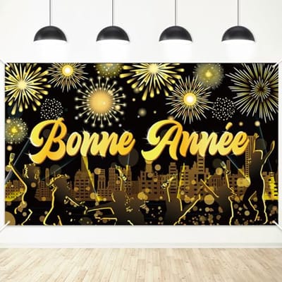 Nieuwjaarsdecoratie Banner 2024 - Grote Zwarte en Gouden Gelukkig Nieuwjaar Achtergrond 185 x 110 cm