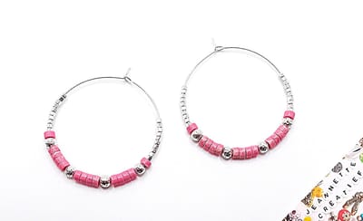 Jeannette-Creatief® - Natuursteen - Roze/Zilver - Oorringen - Oorbellen - Roze Oorbellen - Zilverkleurige Oorringen - Verzilverde Vierkante Kraaltjes - Roze Disc Natuursteentjes - Zilveren Electroplated Lavakraaltjes - Valentijn