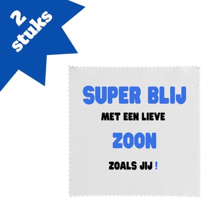 Akyol - super blij met een lieve zoon zoals jij brillendoekjes - Zoon - de liefste zoon - verjaardag - cadeautje voor zoon - zoon artikelen - kado - geschenk - 17,8 bij 17,8 cm - 2 stuks