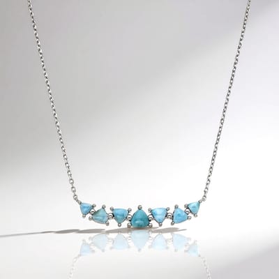 Cavill - 925 Sterling Zilver Larimar Ketting - 3,45 ct Triljant Cabochon uit Dominicaanse Republiek - Elegante, Blauwe Dames Ketting - 45 cm Lengte