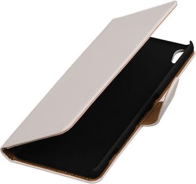 Wit Effen booktype wallet cover - telefoonhoesje - smartphone hoesje - beschermhoes - book case - hoesje voor LG Joy