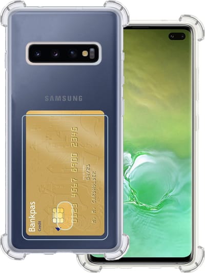 Hoesje Geschikt voor Samsung Galaxy S10 - Met Pashouder en Kaarthouder - Telefoon Hoes Shockproof - Siliconen Case - Back Cover - Shock Proof - Pasjes Houder - Transparant