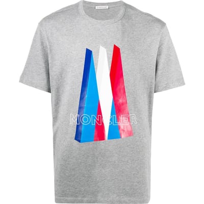 Moncler Geometrisch Patroon Bedruikt T-shirt met Korte Mouwen Heren Tops Grijs F20918C784108390T987 M white