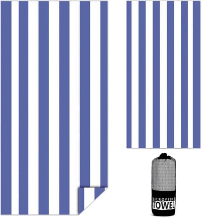 SnelShoppen - Grote Strandhanddoek 80x180cm, Sneldrogende Microfiber Badhanddoek met Tas, Dubbelzijdig Gestreept, Zacht Sport Yoga Handdoek voor Stran