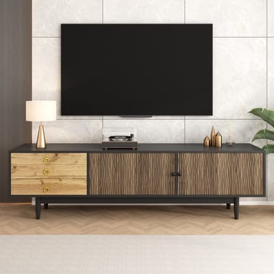 TV-meubel - Watergolfpatroon - 3 Laden en Contrast - Uniek Modern Design - Hout - Zwart en Natuur