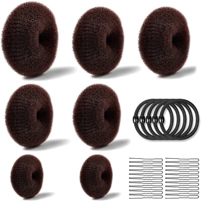 7 stuks haardonutset, kapselhulpset met 4 elastische haarbanden, 10 U-vormige haarspelden, voor Chignon-haar bevatten groot, medium en klein (bruin)