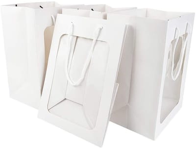Dailygoods - 10 Pack Witte Kraftpapier Geschenkzakken met Venster - 25x18x13cm