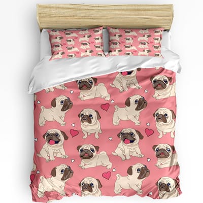 Ensemble de Literie 3 pièces Chien Carlin Dessin Animé Textile de Maison Housse de Couette Taie d'Oreiller Garçon Enfant Adolescent Fille Ensemble de Housses de Literie EU single(135x200cm)