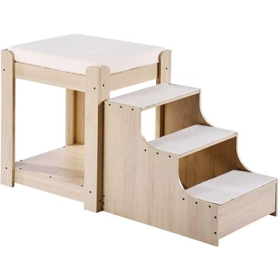 Lit superposé pour animaux de compagnie avec escalier Perchoir pour chien/chat avec fenêtre pour chevet Utilisation intérieure