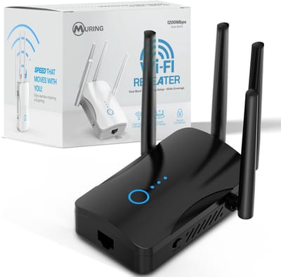 Muring WiFi Versterker met stopcontact - Dual Band 2.4 GHz & 5 GHz – 1200 Mbps - WiFi 5 - WiFi Repeater - WiFi Booster - WiFi Extender - Zwart