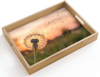 Dienblad hout 40x30 cm - Schootdienblad - Paardenbloem - Zonsondergang - Veld - Borrelplank rechthoek - Plateau dienbladen