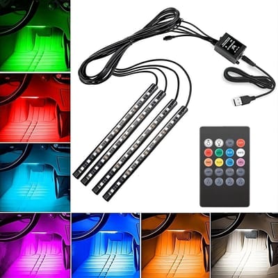 Thijox - Led-binnenverlichting auto, 4 stuks 48 leds, muziekgestuurd, flexibele waterdichte ledstrip voor interieurverlichting, feest, camping, kids,