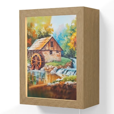 Wandlamp 15x20 cm - Oplaadbaar - Landschap - Schilderij - Huis - Kunst - Herfst - Wandlampen binnen woonkamer - Slaapkamer lamp met kabel - Decoratieve nachtlamp - Vloerlamp snoer