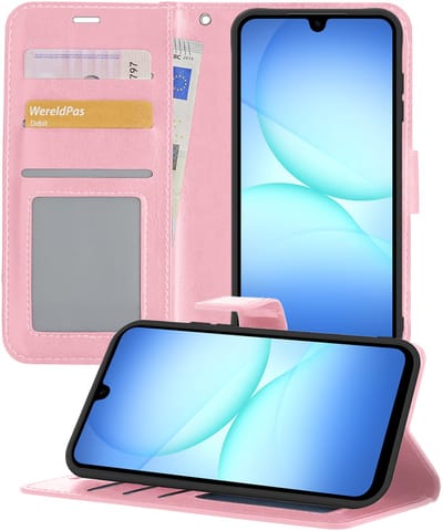 Hoesje - Geschikt voor Samsung Galaxy A17 - Luxe Bookcase - Walletcase Hoes - Portemonnee - Cover - Telefoonhoes - Lichtroze