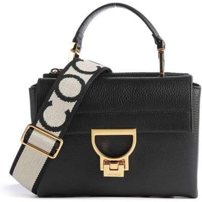 COCCINELLE Leren Schoudertas Handtas Arlettis Signature Handbag Grained Leather Noir Zwart