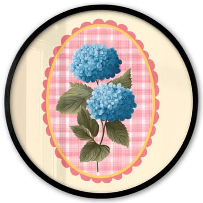 Poster in lijst Rond - Fotolijst 40x40 cm - Posters - Bloemen - Blauw - Lijst - Bladeren - Ronde posterlijst zwart - Decoratie - Wanddecoratie woonkamer - Muurdecoratie slaapkamer