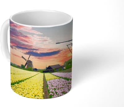 Mok - Koffiemok - Windmolen - Tulpen - Bloemen - Nederland - Mokken - 350 ML - Beker - Koffiemokken - Theemok