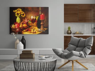 Canvas Schilderij - Rode Wijn en Vruchten - Eten - Drinken - 60x40x2 cm