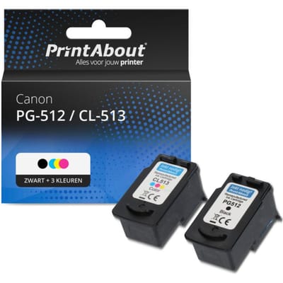 PrintAbout huismerk Inktcartridge PG-512 / CL-513 Zwart + 3 kleuren Multipack Hoge capaciteit Geschikt voor Canon