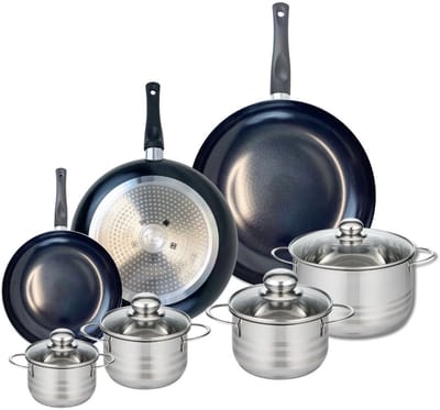 Set van 3 Kookpannen 20, 28 en 32 cm en 4 braadpannen 12, 14, 16 en 20 cm Elo Prima Brillant