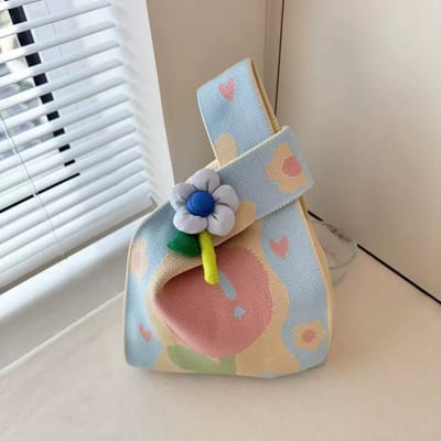 Handtasje met geknoopte polsband voor dames - Klein gehaakt polstasje - Mooi en schattig gebreid portemonneetje - Extra klein formaat