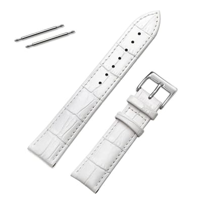 Fako® - Horlogebandje - Echt Leer - 20mm - Croco - Wit