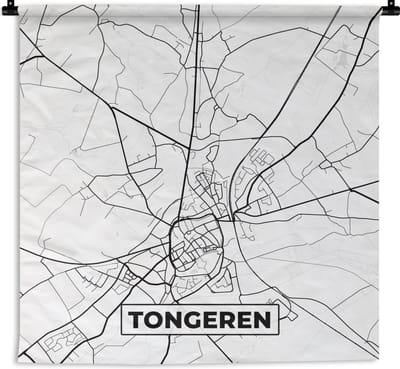 Wandkleed - Wanddoek - België – Tongeren – Stadskaart – Kaart – Zwart Wit – Plattegrond - 180x180 cm - Wandtapijt