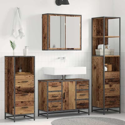 vidaXL - Badkamermeubel - Set - 3 - st - Oud - Hout - 80 - x - 33 - x - 60 - cm - Bewerkt - hout