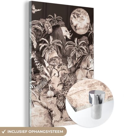 MuchoWow® Glasschilderij 120x180 cm - Schilderij acrylglas - Jungle - Dieren - Kinderen - Bomen - Planten - Foto op glas - Schilderijen
