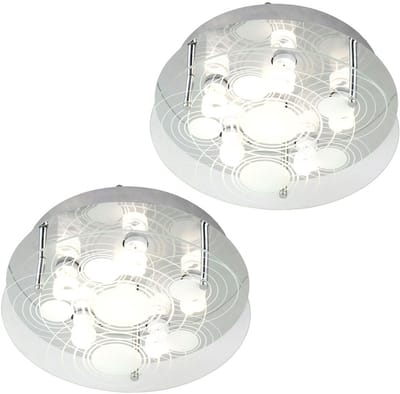 Plafondlamp gesatineerd glas 6 vlammen Woonkamerlamp plafond, 6x GU10 fitting, DxH 33x12.5 cm, set van 2
