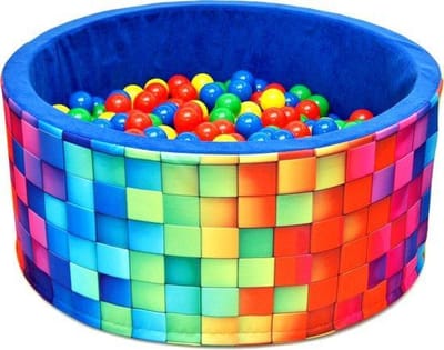 Ballenbak - stevige blauwe mozaïek ballenbad - 90 x 40 cm - 400 ballen Ø 7 cm - rood, groen, geel en blauw