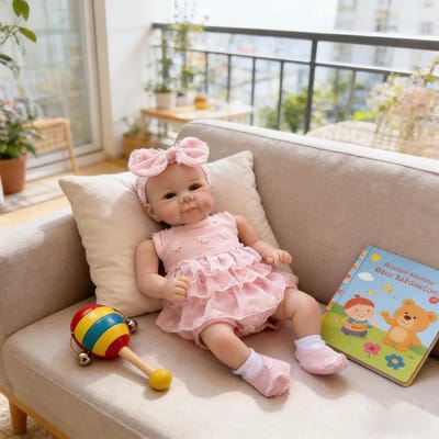 Reborn Babypoppen - Levensgrote Poppen Meisjes - Spelen en Troosten - Volledig Vinyl Waterdicht - 50 cm - Roze en Bloemen